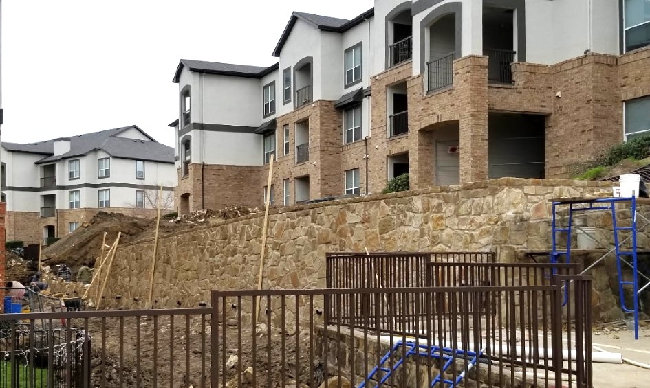 Hand-built retaining walls by Fowler Custom Exteriors